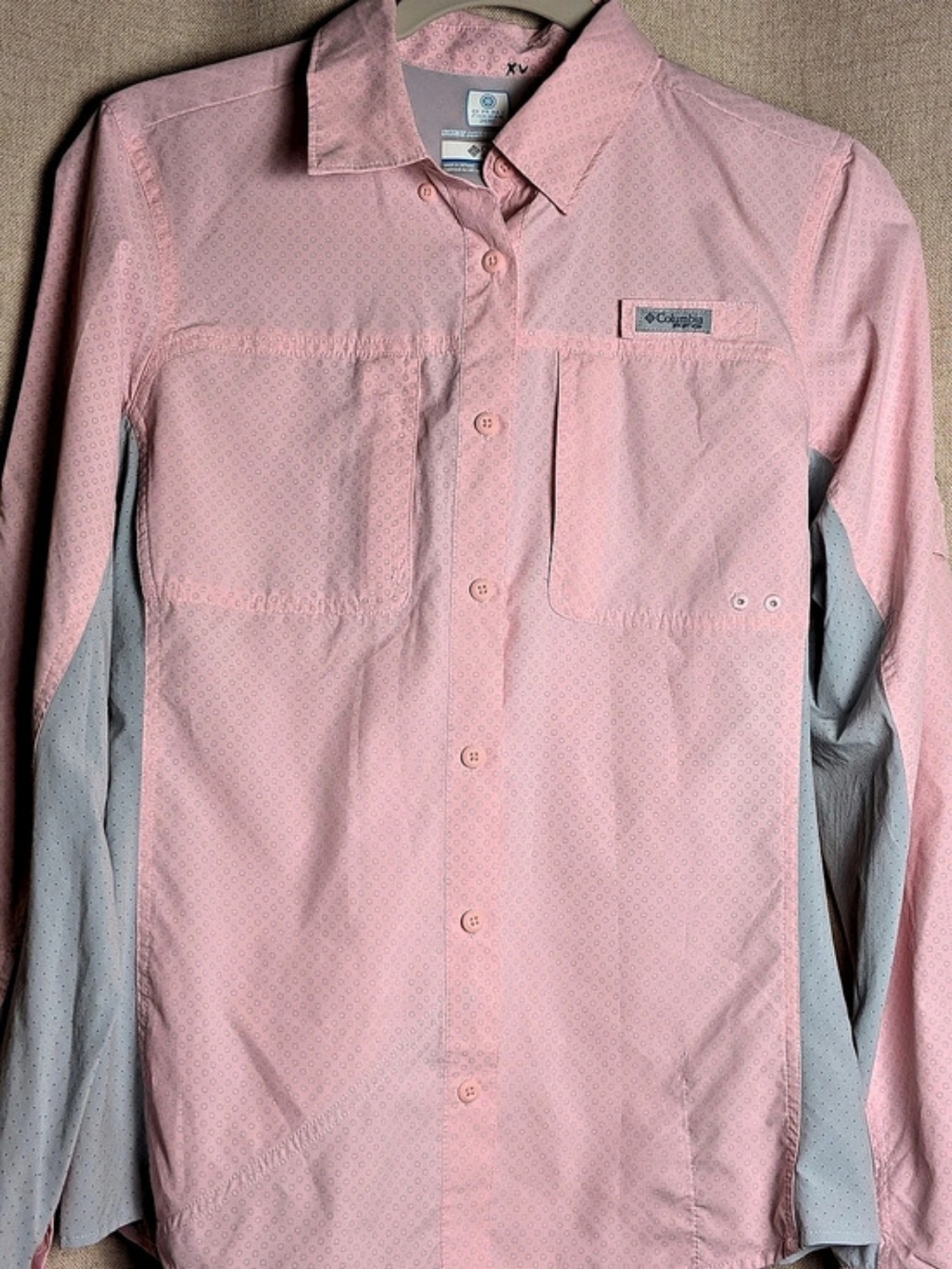 Columbia PFG Tamiami II Long Sleeve Shirt Pink & Gray Small